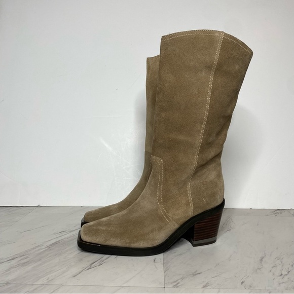 Vince Camuto Babellie Tan Gray Suede Square Toe Western Boots 8M - Picture 14 of 14